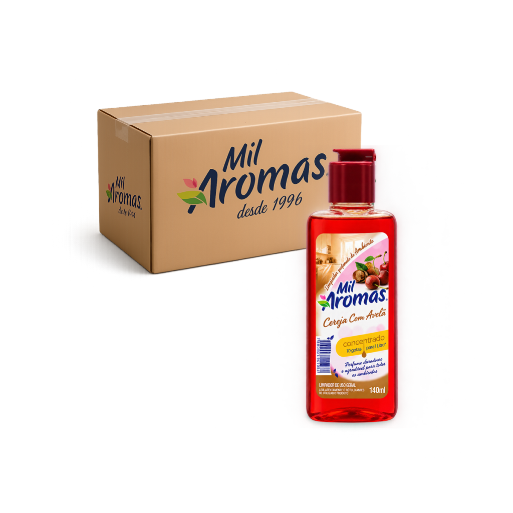 Limpador Perfumado Mil Aromas Cereja E Avelã - Concentrado 140ml Caixa com 24 uni