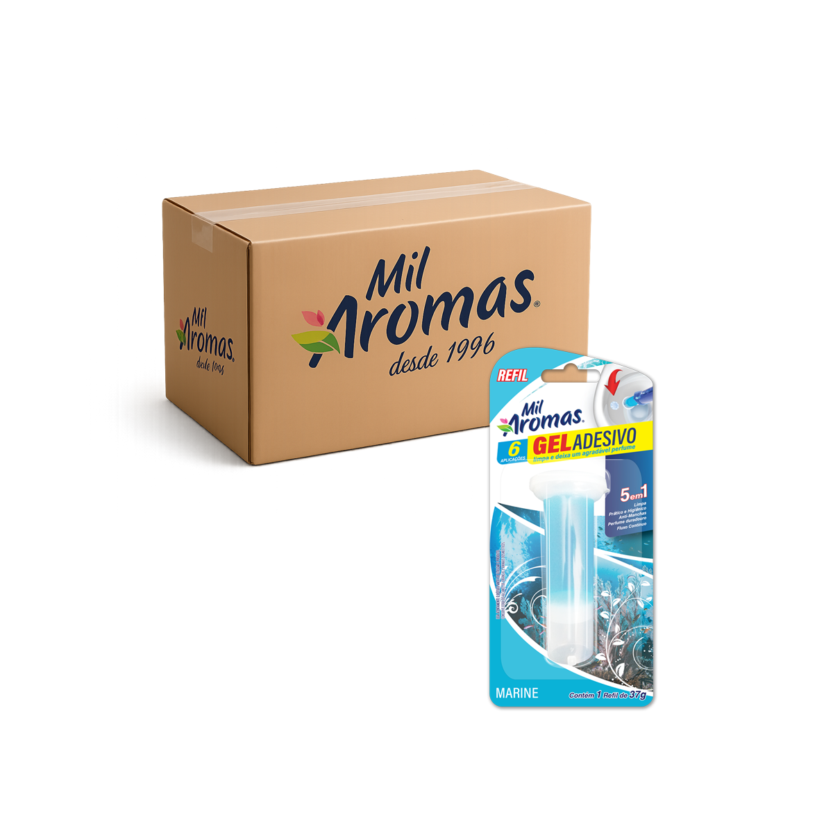 Gel Sanitário Refil 6 Aplicações Mil Aromas Marine Cx 24x37g (Blister)